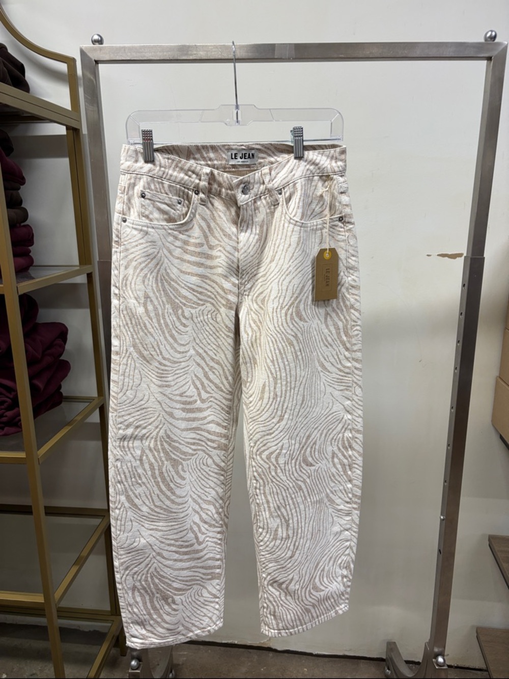 Le Jean Women's Cream Zebra Wide Leg Jeans